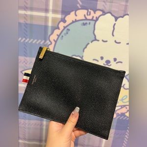 Thom Browne black leather large pouch